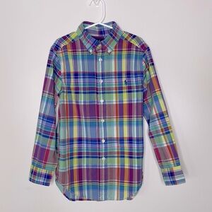 Ralph Lauren Boys Plaid Cotton Poplin Shirt Blue Multi Church Easter Wedding